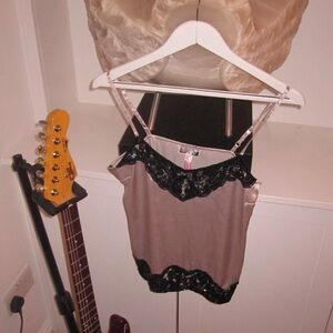 100% silk vintage early 2000s cami top tank sequin lace trim Whimsygoth